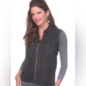 Fits S to L rhinestone crystal zipper black vest
